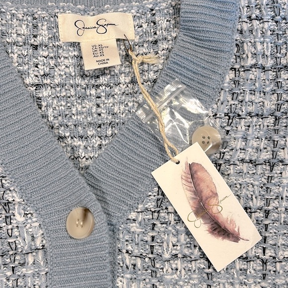 Jessica Simpson Women’s Sweet Powder Blue Tweed Style Button Front Cardigan / XS - Picture 3 of 6